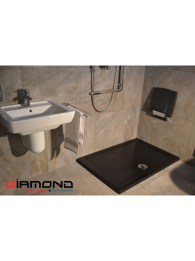 Diamond 35mm 760 x 760 Square Black Matt Stone Slimline Shower Tray